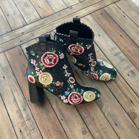 Alice + Olivia Myra Embroidered Leather Booties - Picture 2 of 14